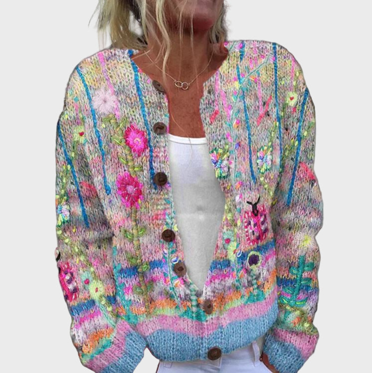 Κομψό Πλεκτό Γιλέκο με Λουλουδάτο Σχέδιο